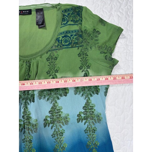 Axcess Liz Claiborne Green Blue Ombré Sheer Layered Short Sleeve Blouse size xl - Picture 4 of 5